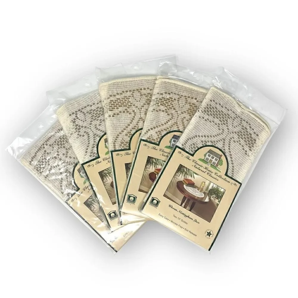 Scranton Lace Company Woven Nottingham Ivory Lace 15 Round Doilies USA Lot of 10